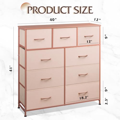 WLIVE 9-Drawer Dresser, Fabric Storage Tower for Bedroom, Hallway, Entryway, Closet, Tall Chest Organizer Unit with Fabric Bins, Steel Frame, Wood Top, Easy Pull Handle, Pink - color: Pink