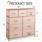 WLIVE 9-Drawer Dresser, Fabric Storage Tower for Bedroom, Hallway, Entryway, Closet, Tall Chest Organizer Unit with Fabric Bins, Steel Frame, Wood Top, Easy Pull Handle, Pink - color: Pink