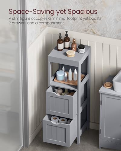 VASAGLE Storage Cabinet, Storage Organizer Rack Stand for Bathroom, Living Room, Multifunctional Corner Unit, 2 Drawers, 35 Inches in Height, Dove Gray UBBC042G02 - color: Dove Gray, size: 35"H