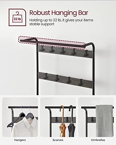 VASAGLE Coat Rack, Hall Tree with Shoe Bench for Entryway, Entryway Bench with Coat Rack, 4-in-1, with 9 Removable Hooks, a Hanging Rod, 13.3 x 28.3 x 72.1 Inches, Charcoal Gray and Black UHSR040B04 - color: Charcoal Gray + Black, size: 28.3"W