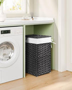 Greenstell Laundry Hamper with Lid, 60L Clothes Hamper with 2 Removable Liner Bags & 2 Mesh Bags, Handwoven Synthetic Rattan Basket, Toys in Bathroom, Bedroom Black - color: Black, size: 60L (13.4 x 13.4 x 21.7 inches)