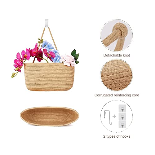 TeoKJ Over the Door Hanging Basket, 3-Tier Woven Cotton Wall-Mounted Storage Organizer Bag Decorative Hanging Nursery Baskets, Jute - color: Jute
