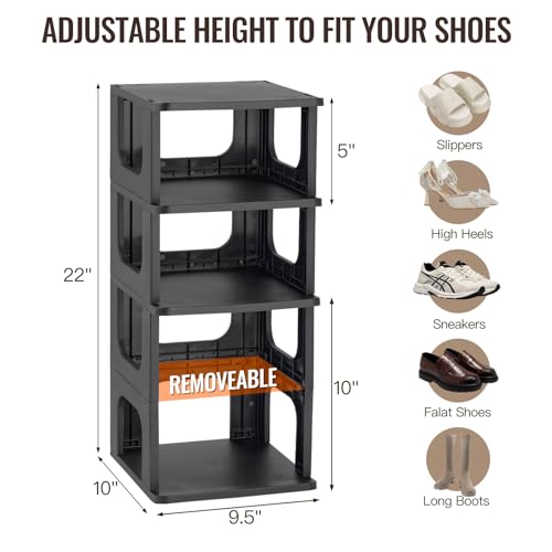 TRZZ 10-Tier Small Shoe Rack, Vertical Narrow Stackable Organizer with Removable Partition, Efficient Shoe Storage for Closet, Entryway, and Small Spaces (Black) - color: Black, size: 10-Tier-9.5"L