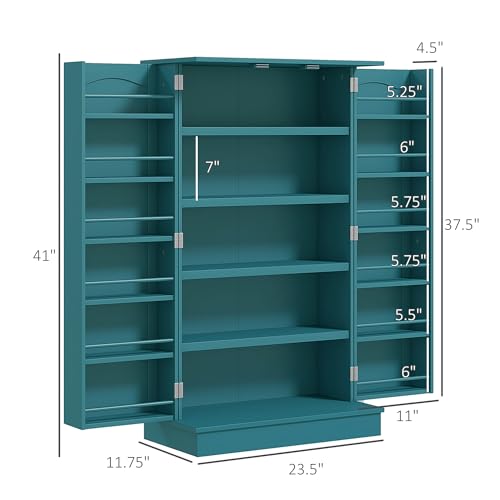 HOMCOM 41" Kitchen Pantry Storage Cabinet, Freestanding Kitchen Cabinet with 12 Door Shelves, Double Doors, 5-Tier Shelving and Adjustable Shelves, Blue - color: Blue, size: 41"H
