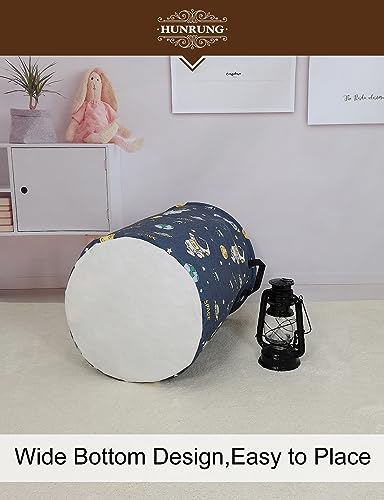 Collapsible Fabric Storage Basket, Waterproof Laundry Hamper with Handles, Round Storage Bin for Clothes Toys, Foldable Organizer for Bedroom Nursery Bathroom(Round-Blue Space Astronaut) - color: Round-Blue Space Astronaut