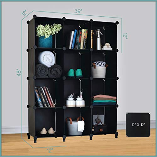 Homeries Cube Storage System – Modular DIY Plastic Closet Organizer Rack, Storage Shelves, Bookshelf, Bookcase for Bedroom, Office, Dorm Room, College, Living Room - Black (12-Cube) - size: Large