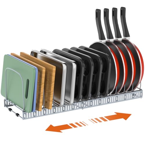 Housolution Cutting Board Organizer Rack, Expandable Baking Tray and Cookie Sheet Organizer with 14 Adjustable Dividers, Bakeware Muffin Tin Cupcake Pan Storage Organizer for Cabinet, Gray - color: Gray, size: 14 Dividers