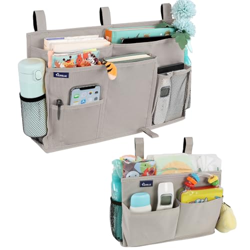 Surblue Bedside Caddy Bunk Bed Storage Organizer Hanging Pockets for College Dorm Rooms, Hospital Beds, Baby Bed Rails, Camping, RV, Small and Large Set, Grey - color: A-Grey, size: Small+Large