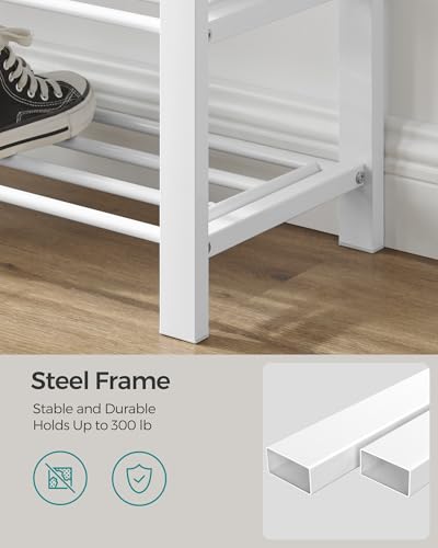 SONGMICS Shoe Bench, Storage Bench, Entryway Bench with Cushion, Shoe Shelf with Seat, Space-Saving, Modern Style, for Living Room, Bedroom, Hallway, Dark Gray and Cloud White ULBS057W01 - color: Dark Gray + Cloud White, size: 31.9"W