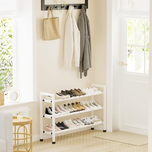 Mavivegue 3-Tier 19"-43.3" Adjustable Shoe Rack for Closet,Expandable Shoe Rack, Hall Entryway,Front Door,Garage, Sturdy Steel Space-Saving Rack, White - color: White, size: 3 Tier