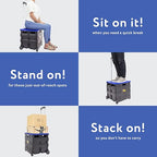 dbest products Quik Cart Collapsible Rolling Crate on Wheels for Teachers Tote Basket, 80 lbs Capacity, Blue Lid Made from Heavy Duty Plastic and used as a Seat - color: Black, Blue, style: Standard