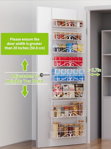 Over the Door Pantry Organizer - 8-Tier Adjustable Pantry Organization And Storage, Metal Hanging Door Spice Rack for Kitchen Pantry Organizers，White - color: WhiteS, size: 8-Tier