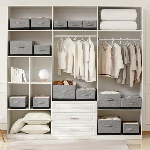 Linen Folding Storage Bins, 3 Pack Large Storage Baskets, Washable, Clothing Storage Bins with Handle, Closet Organizer for Storage Sweater,Sheets (gray black, 18½"x11"x8½") - color: gray black, size: 18½"x11"x8½"