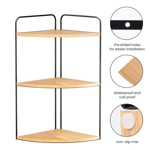 Forest Angle Bathroom Counter Organizer,Countertop Organizer,Vanity Organizers,Bathroom Storage,Bathroom Sink Caddy,Counter Shelf,Corner Counter,Corner Shelves(Black-Burlywood) - color: Black-burlywood 3 Tier