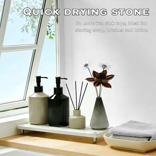 Durable Kitchen Sink Organizer, Instant Dry Sink Caddy for Bathroom Counter, Diatomite Stone Drying Tray, Upgrade Water Absorbing Stone Tray for Sink, Anti-Slip Stone Soap Tray -White - color: White Metal Foot 4stripes Large