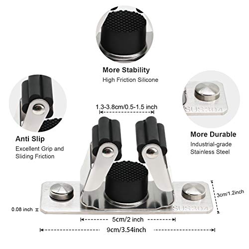 Mop and Broom Holder Wall Mount, 2PCS Heavy Duty Stainless Steel Broom Hanger Wall Mounted Broom Organizer Garage Organization Tool Organizer Storage for Laundry Room Home Garden Garage