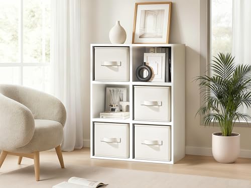 LayerSpace 4 Pack Foldable Fabric Closet Storage Bins, 11Inch Organizer Cubes with Handles, Linen Storage Boxes for Clothes, Toys, Books and Home Organization, White& Ivory - color: White & Ivory, size: 4pcs-11"x11"x11"