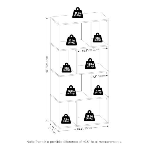 Furinno DALY Book Shelf, 8-Cube Bookshelf, Cube Storage Organizer Bookcase with Irregular Compartments, 11.7 x 23.6 x 49, for Living Room, Bedroom, Home Office, White - color: White, size: Irregular, 8-Cube