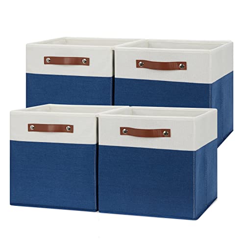 Temary Collapsible Storage Boxes - 12x12 Blue Cube Storage Bins with Handles for Organizing Home, White&Blue - color: White&Blue, size: 12×12×12