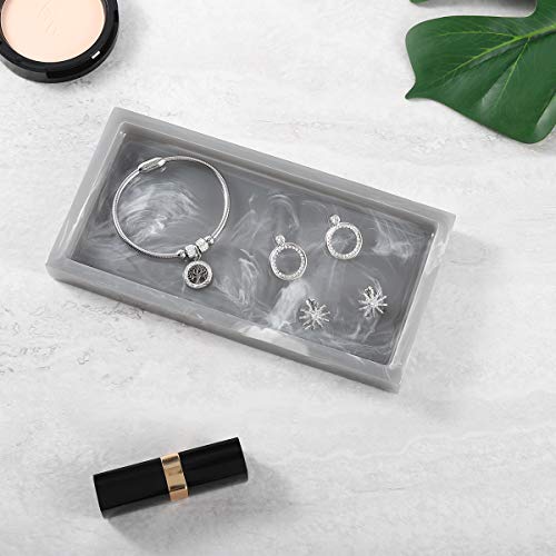Luxspire Bathroom Vanity Tray, 8 x 4 inch Resin Dresser Jewelry Ring Dish Tank Storage Kitchen Sink Countertop Organizer Plate Holder for Perfume Soap Towel Bathroom Accessories, Mini, Ink Gray - color: Ink Gray, style: Mini