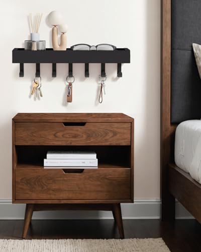 Key Holder Wall Mount Adhesive Magnetic - Hanging Key Hooks with Mail Organizer Tray for Wallet House - Keys Hanger Rack with Shelf for Camper Entryway Door Home Living Room Decor Large Black - color: Black, size: Large