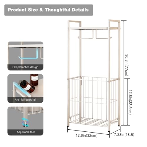 VOLDRA Toilet Paper Holder Stand with Storage Shelf, Free Standing Toilet Paper Roll Holder with Large Basket Heavy Duty Floor Double Tissue Dispenser for Bathroom Freestanding Tp Holder (Matte White) - color: White, size: Free Standing