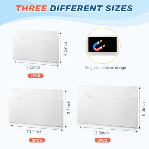 Fuutreo 6 Pcs Magnetic Wall File Organizer Magnetic Wall File Holder Refrigerator Magazine Holder for Mail Letters Paper(White,Horizontal-3 Mixed Size) - color: White, size: Horizontal-3 Mixed Size