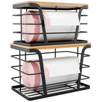 TIDIIABODE 2 Pack Stackable Storage Laundry Kitchen Organizers, Wall Mount Trash Bag Holder with Bamboo Top and Garbage Bag Dispenser No Drill - color: 2-Pack-L&S-Black