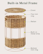 SETVSON Laundry Hamper with Lid Laundry Basket with Lid 19.0 Gal (72 L) Round Wicker Laundry Basket Handwoven Rattan Hamper Removable Bag 2 Mesh Bags Handles for Living Room Bathroom Natural - color: Natural, size: 72L