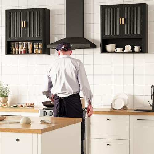 INNOD Bathroom Wall Cabinet, Wall-Mounted Medicine Cabinet with Adjustable Wood Shelf & Doors, Floating Bathroom Cabinet Over Toilet for Laundry Room & Kitchen & Living Room (Black) - color: Black