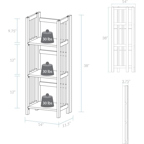 HomeStock 3-Shelf Stackable Folding Office Wood Furniture Bookcase, Contemporary Home and Office Furniture, Sturdy Wooden Shelving Storage Walnut/14 inch - color: Walnut, size: 14 inch