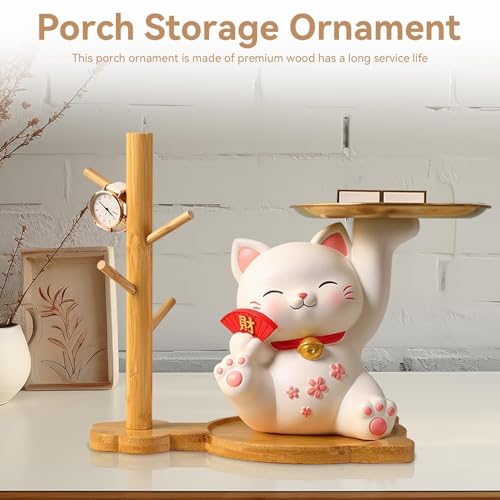 Cyrank Key Tray, Jewelry Tray Key Holder Key Bowl for Entryway Table Wood Key Tray for Entryway Earring Holder Rack Jewelry Organizer Tray 01 No Cat Statue - color: 01