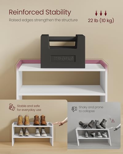 VASAGLE Shoe Rack for Closet, Stackable Shoe Organizer Shelf for Entryway, 2 Tiers, 11.7 x 24.4 x 14.2 Inches, White ULBS062WZ01S - size: 2 Tiers (24.4"W)