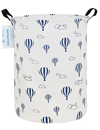 LANGYASHAN Laundry Basket Canvas Fabric Collapsible Organizer Basket for Storage Bin Toy Bins Gift Baskets Bedroom Clothes Children Nursery Hamper (Round Blue Balloon) - color: Blue Balloon