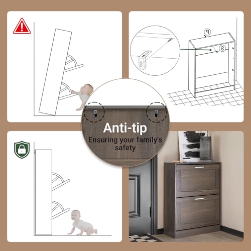 Haotian Shoe Cabinet Storage for Entryway, Narrow Shoe Cabinet with Two Flip Drawers to Save Space, Shoe Rack Cabinet for Front Door Entrance Hallway (Brown) - color: Mocha, size: 2-Drawers