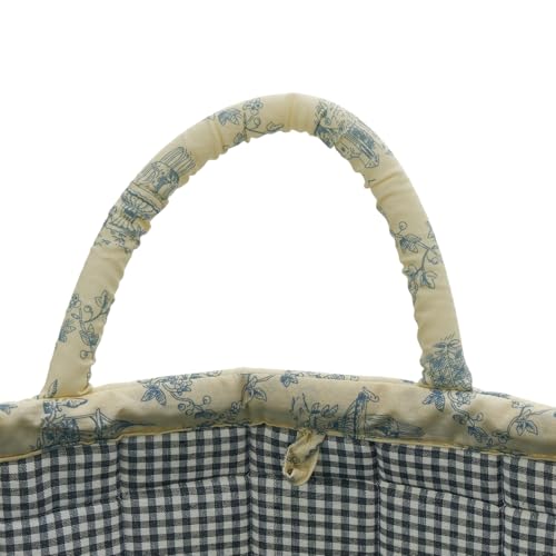 Quilted Fabric Storage Basket with Handles & Pocket, Foldable Laundry Hamper Boho Floral Print Organizer Bin for Home, Picnic, Office 12"x10"x10" (B-3) - color: B-3