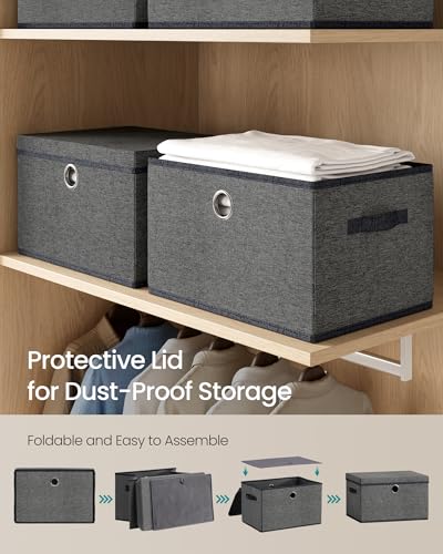 SONGMICS Storage Bins with Lids, 3 Pack Stackable Fabric Storage Boxes, Odorless PP Sheets, Foldable Cube Baskets Organizers with Handles, 15.7 x 11.8 x 9.8 Inches, Slate Gray URFB540GN01 - color: Slate Gray, size: 15.7"L x 11.8"W x 9.8"H