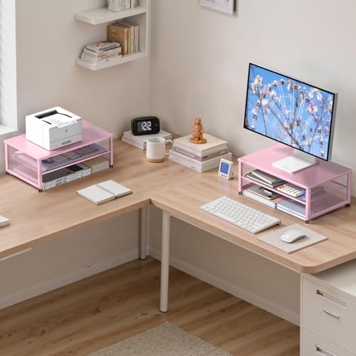 ECOLOVI 2-Tier Computer Monitor Stand Riser, Desk Organizer for Monitor, Printer & Laptop Stand, Desktop Workspace Organizers for Office Supplies(Pink) - color: Pink