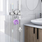 LELE LIFE 2 Pack Broom Holder Mop Hanger - Strong Suction Cup - No Drill Removable Broom Organizer Rack Wall Mount with Hooks for Bathroom Kitchen Garage, Clear Grey - color: Clear Grey