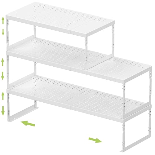 Jojocross Adjustable Stackable Metal Storage Shelf Organizer - Expandable Wire Rack with Perforations for Kitchen, Pantry, Bathroom, Cabinet & Office-Compact, Durable & Sturdy (3PACKS/Large/White) - color: 3packs/Large/White, size: Large
