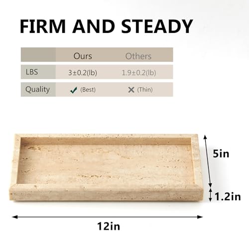 Real Natural Small Marble Tray for Bathroom, Vanity, Kitchen and Desktop, Rectangle Genuine Marble Stone Tray for Jewelry, Cosmetics, Candles, Lotion, Perfume and Home Decor - color: Travertine, size: 12" x 5" x 1.2"
