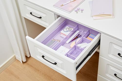 Annova Desk Top Organizer/Storage Tray - Metal Mesh with Dividers for Pens, Desktop Accessories, Bathroom, Kitchen, Makeup and Office Supplies (Large, Light Purple) - color: Light Purple, size: Large