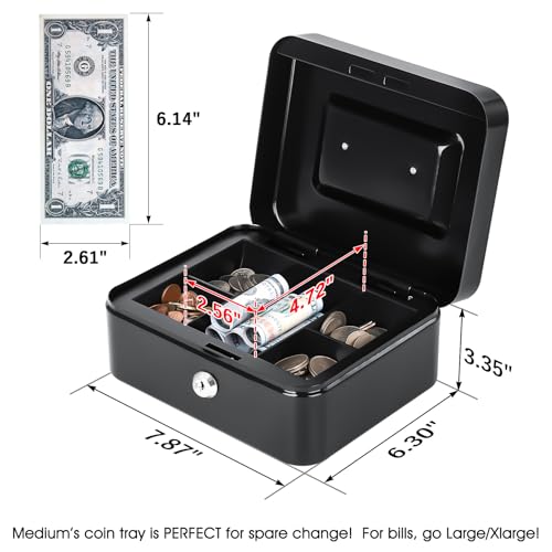 KYODOLED Metal Cash Box with Key Lock & Money Tray - Secure Safe for Home, Office & Events, Ideal for Cash, Meds & Small Items, 7.87" x 6.30" x 3.35", Black, 4 Pack - color: Black-4PACK, size: Medium