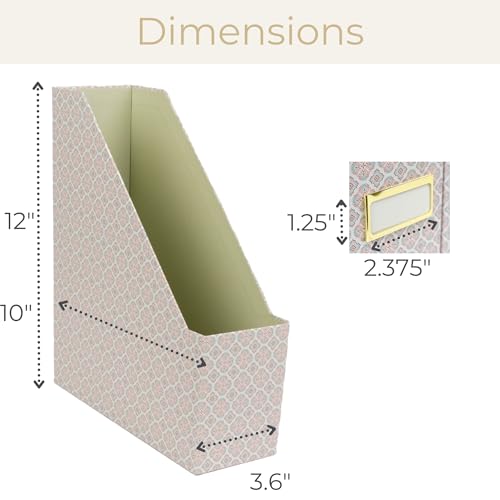 BLU MONACO | Foldable Magazine File Holder Set of 4 | Moroccan Tile Cardboard Organizers | Vertical Desk and Shelf Storage for Home Office Dorm | Decorative File Boxes - color: Moroccan Tile