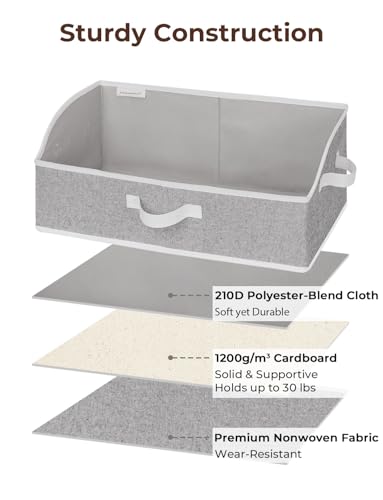 StorageWorks Closet Storage Bins, Trapezoid Organizer Box for Shelves, Fabric Clothes Bin, Foldable Organizing Baskets with Handles, Large, Gray, 3-Pack - color: Gray, size: Large