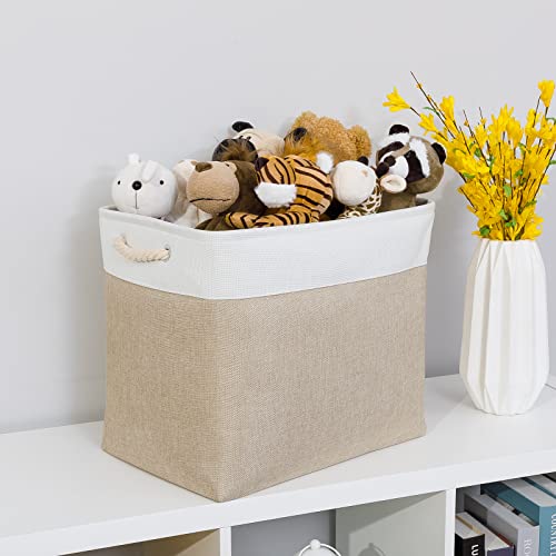 Bidtakay Storage Baskets for Shelves 17x12x15 in Beige Clothes Bins Storage for Closet Set of 2 Large Organization Baskets for Bedroom Blankets Dog Toy Basket Nursery Baby Baskets with Handles - color: White&Beige, size: 2 Pack-XL-17x12x15 In