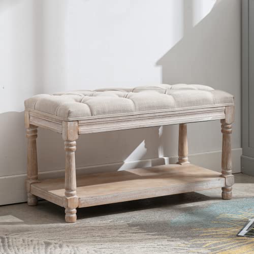chairus Storage Bench 31.5" W Button Tufted Small Entryway Bench with Wooden Shoes Rack End of Bed Bench with Fabric Linen Upholstered Rectangular Seat for Bedroom Hallway Small Space, Beige - color: Beige, size: 31.5 Inches Seat
