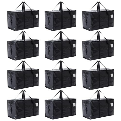 Moving Bags Heavy Duty Extra Large, Moving Boxes, Moving Supplies Essentials, Blue Storage Bins with Lids, Plastic Packing Totes, Storage Bags for Clothes with Handles & Zippers(Black, 12 Pack) - color: Black, size: 12 Pack