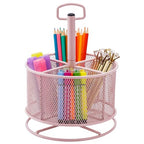 Marbrasse Mesh Desk Organizer, 360-Degree Rotating Multi-Functional Pen Holder, 4 Compartments Desktop Stationary Organizer, Home Office Art Supply Storage Box Caddy (Pink) - color: Pink