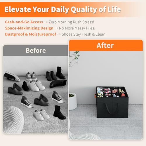 Aokeyee 2 Pack Shoe Organizer for Closet, Foldable Shoe Storage Organizer Box w/Clear Cover and 4 Reinforced Handles, Space Saving Shoes Bin Fits up to 32 Pairs, Black - color: Black, size: Fits up to 32 Pairs